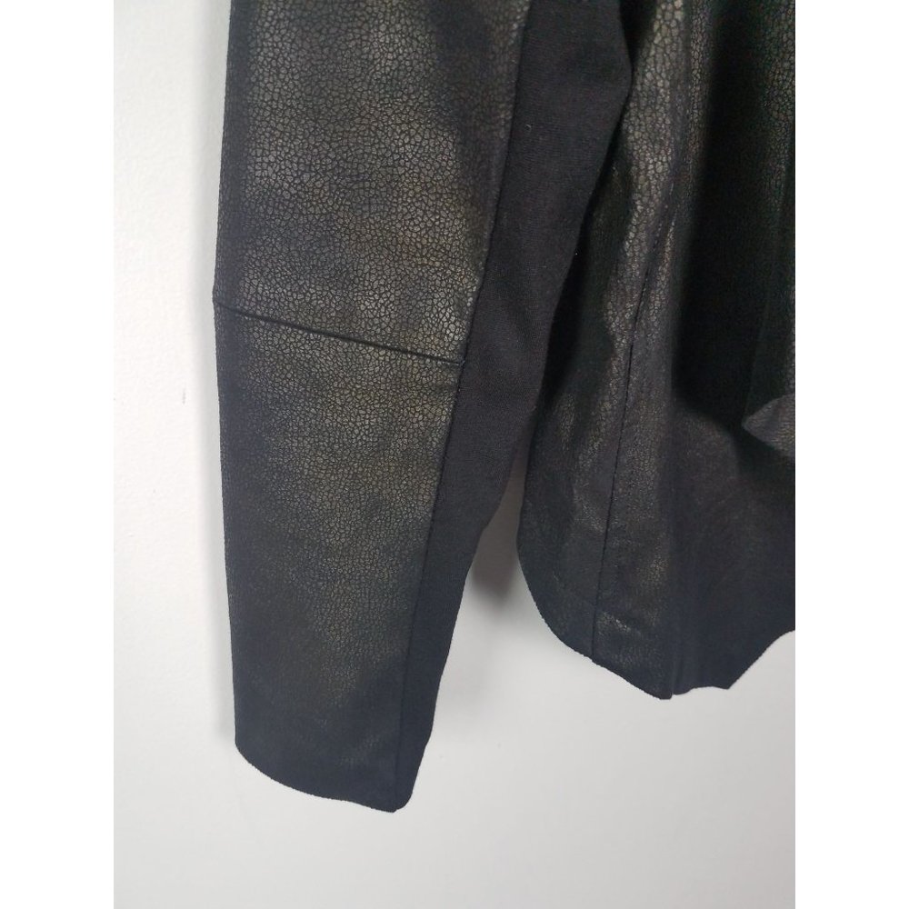 ABS Platinum Women's Sz. S Black Faux Leather Draped Long Sleeve Jacket - Picture 5 of 7